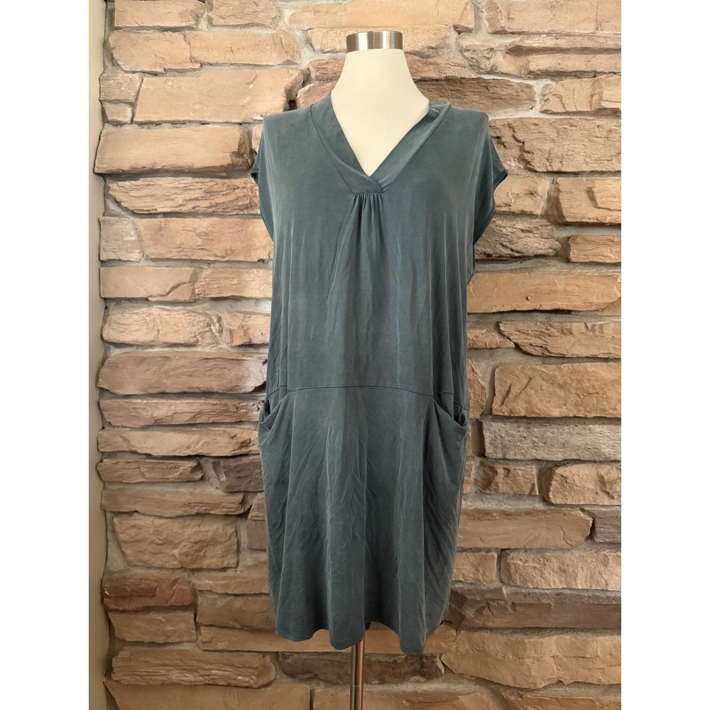 Dolan Left Coast Collection Green Cupro V-Neck Shift Dress Pockets Medium